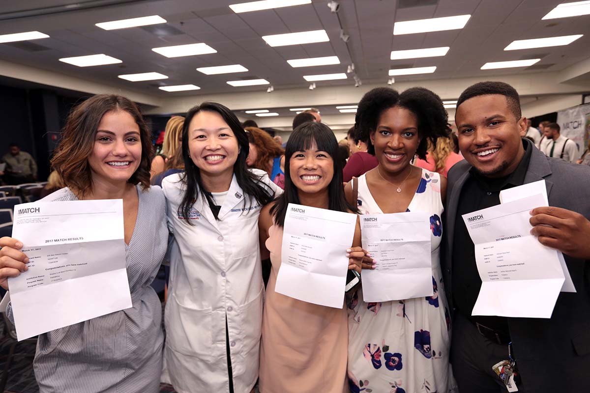 Match Day 2017 at the Charles E. Schmidt College of Medicine at Florida Atlantic University. Credit: Charles E. Schmidt College of Medicine, FAU. Medical students on Match Day 2017